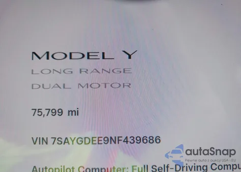 2022 Tesla Model Y Long Range Dual Motor All-Wheel Drive из США, поврежденный, VIN 7SAYGDEE9NF439686